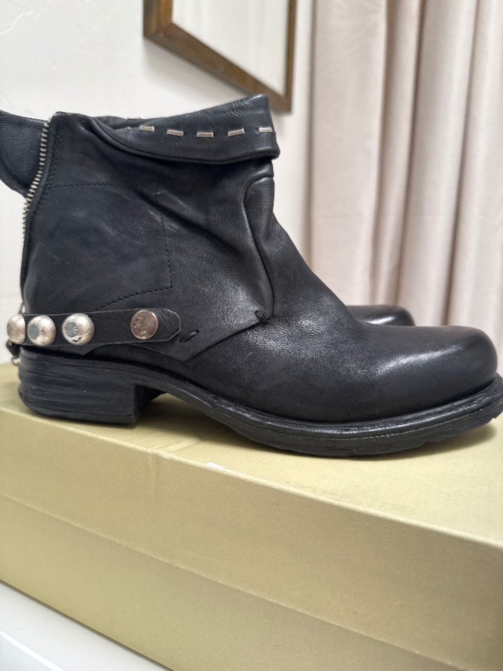 AS98 Black leather biker boot